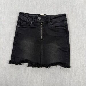 GB Girls Black Denim Mini Skirt Frayed Raw Hem Distressed Size XS BP180905
